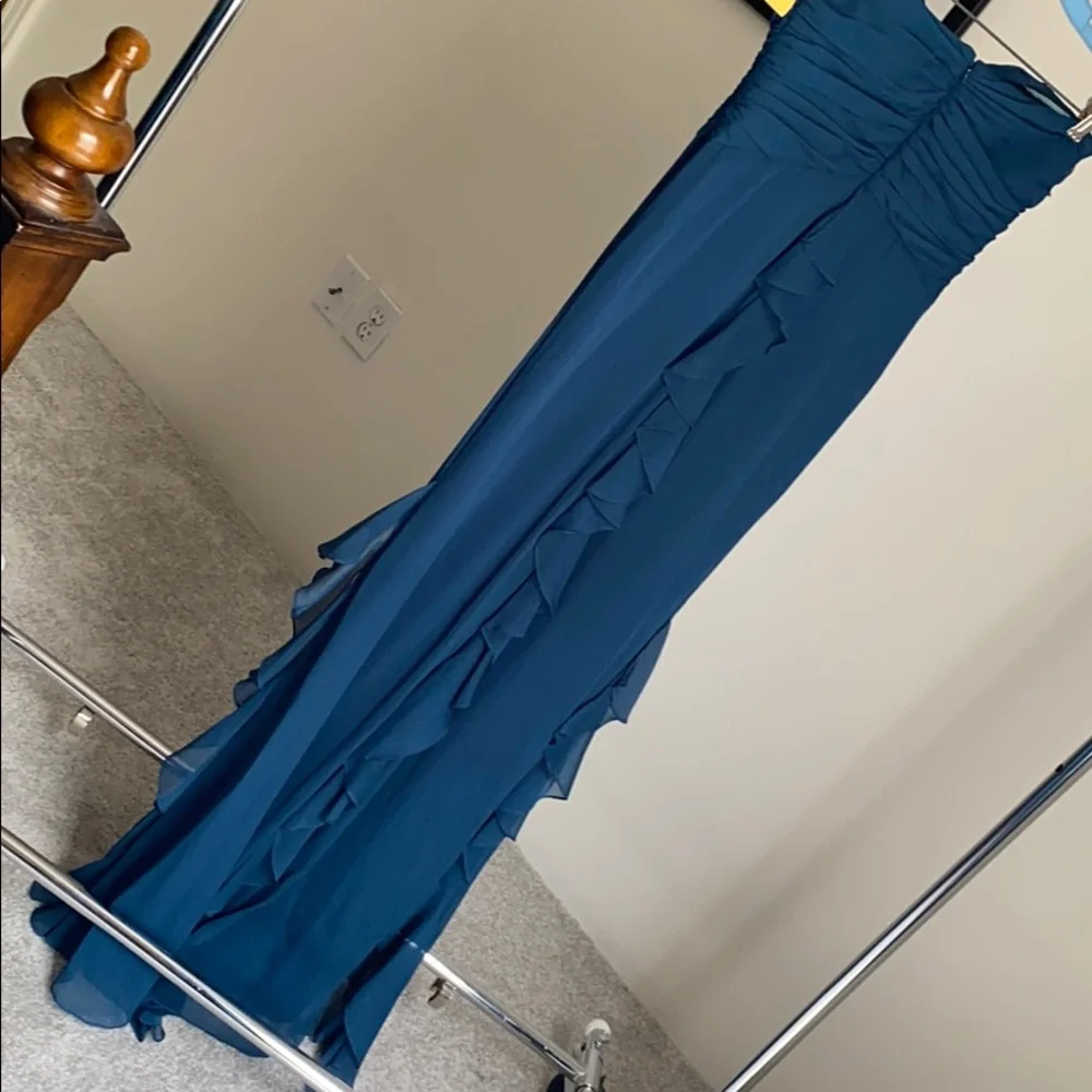Badgley Mischka Blue Ruffle Prom Dress - Picture 4 of 6